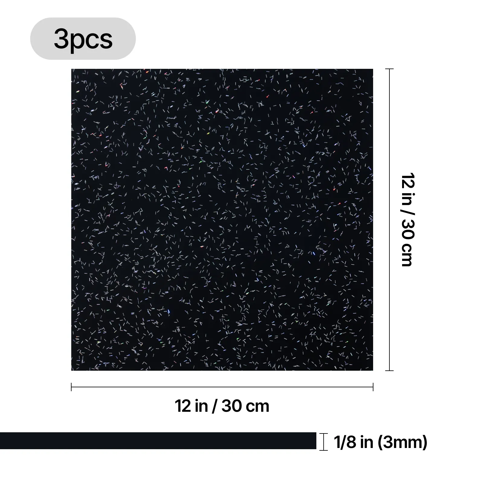 3mm x 30 x 30 cm Plaques acryliques noir pailleté (3 pcs) - Image 3