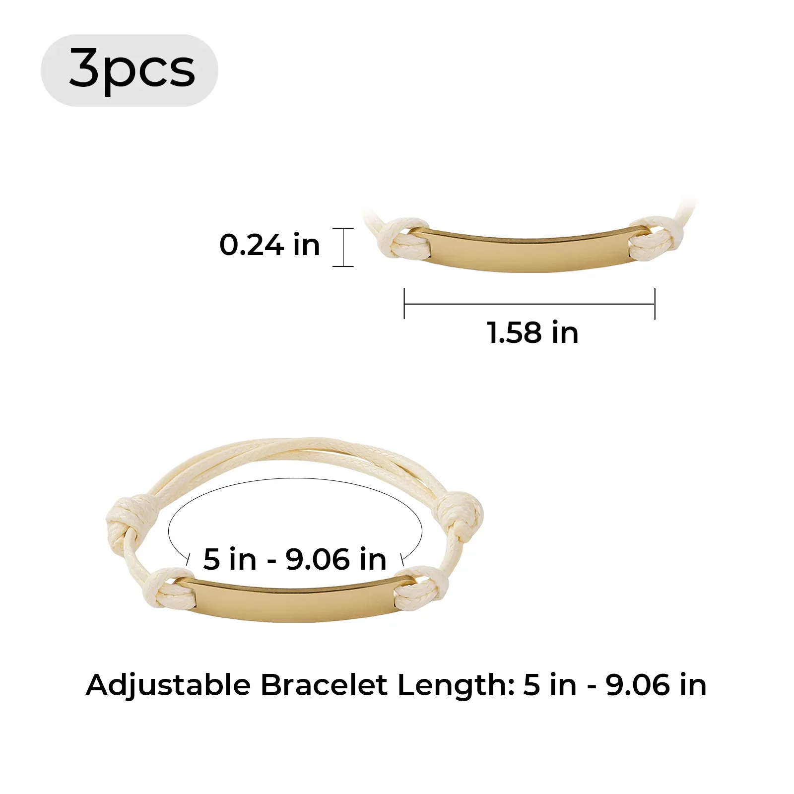 Bracelet en cordon avec étiquette rectangulaire dorée (3 pièces) - Image 3