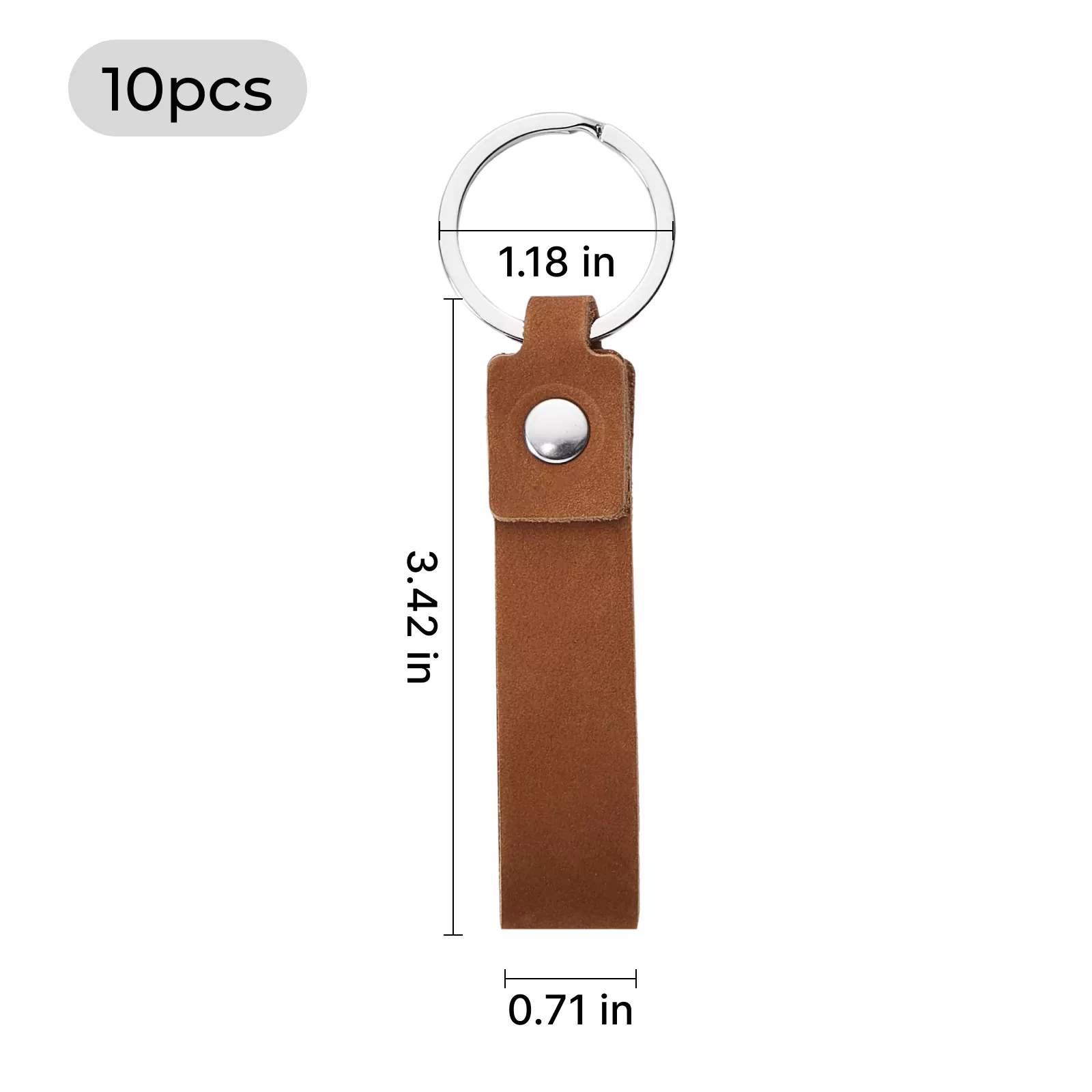 Porte-clés fin en cuir véritable marron (10 pcs) - Image 3