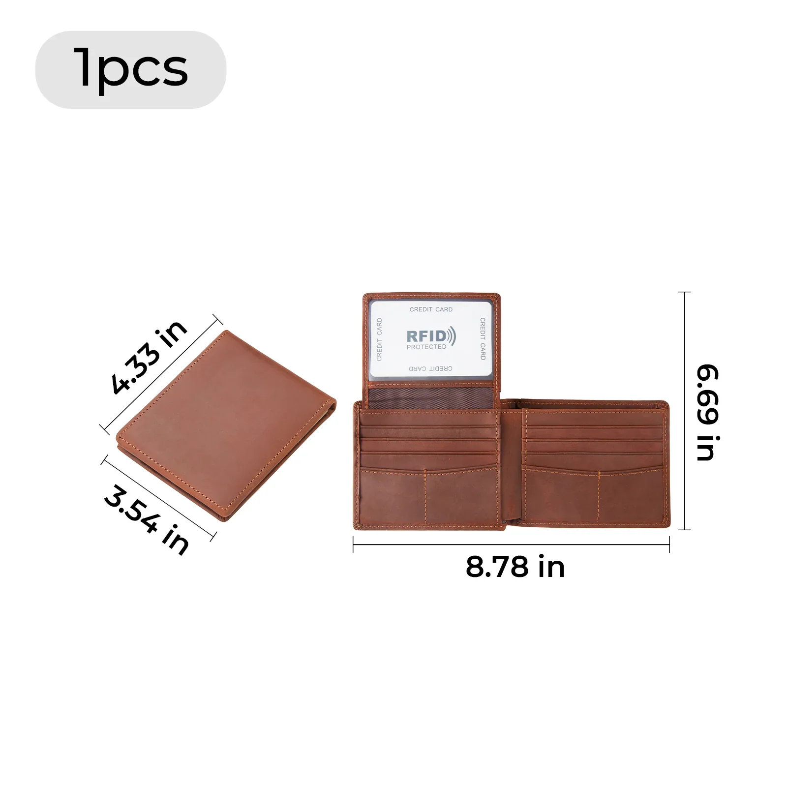 Portefeuille bifold en cuir couleur café avec protection RFID - Image 3