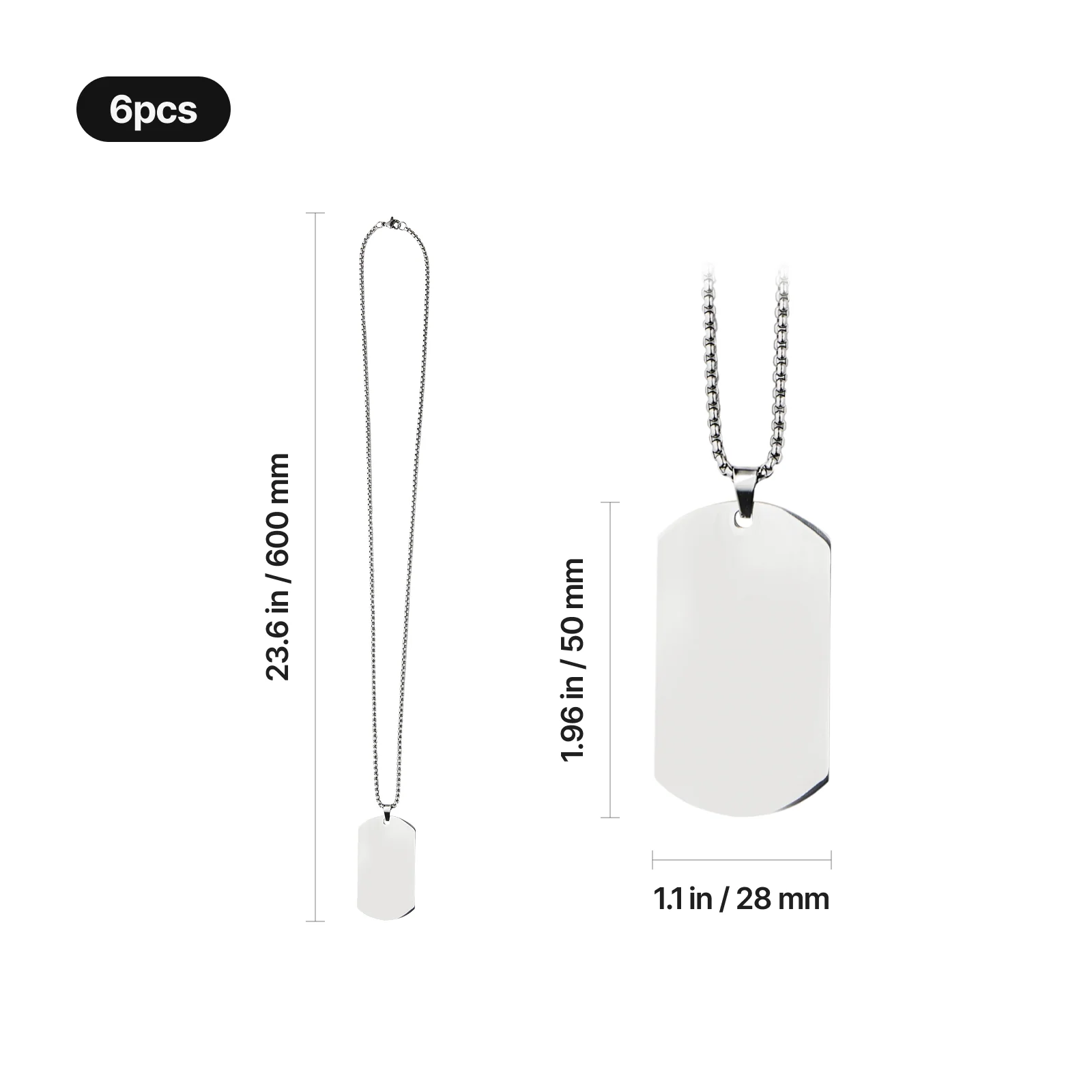 Collier pendentif militaire en acier inoxydable argenté (6 pièces) - Image 3