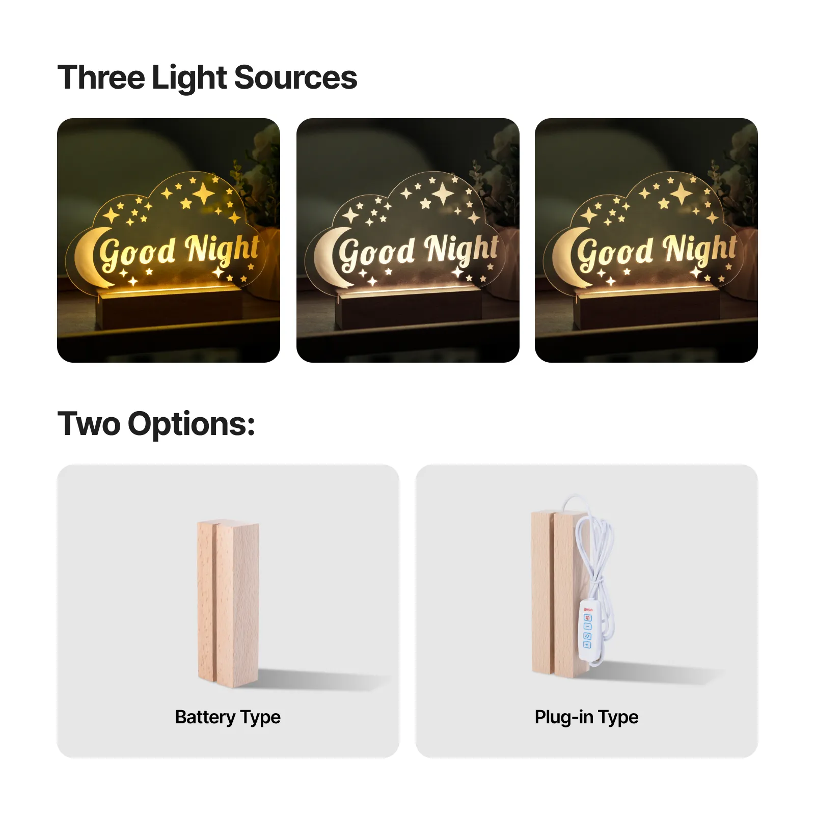 Embase Lumineuse LED Rectangulaire en Bois d'Hévéa avec Fente - Image 5