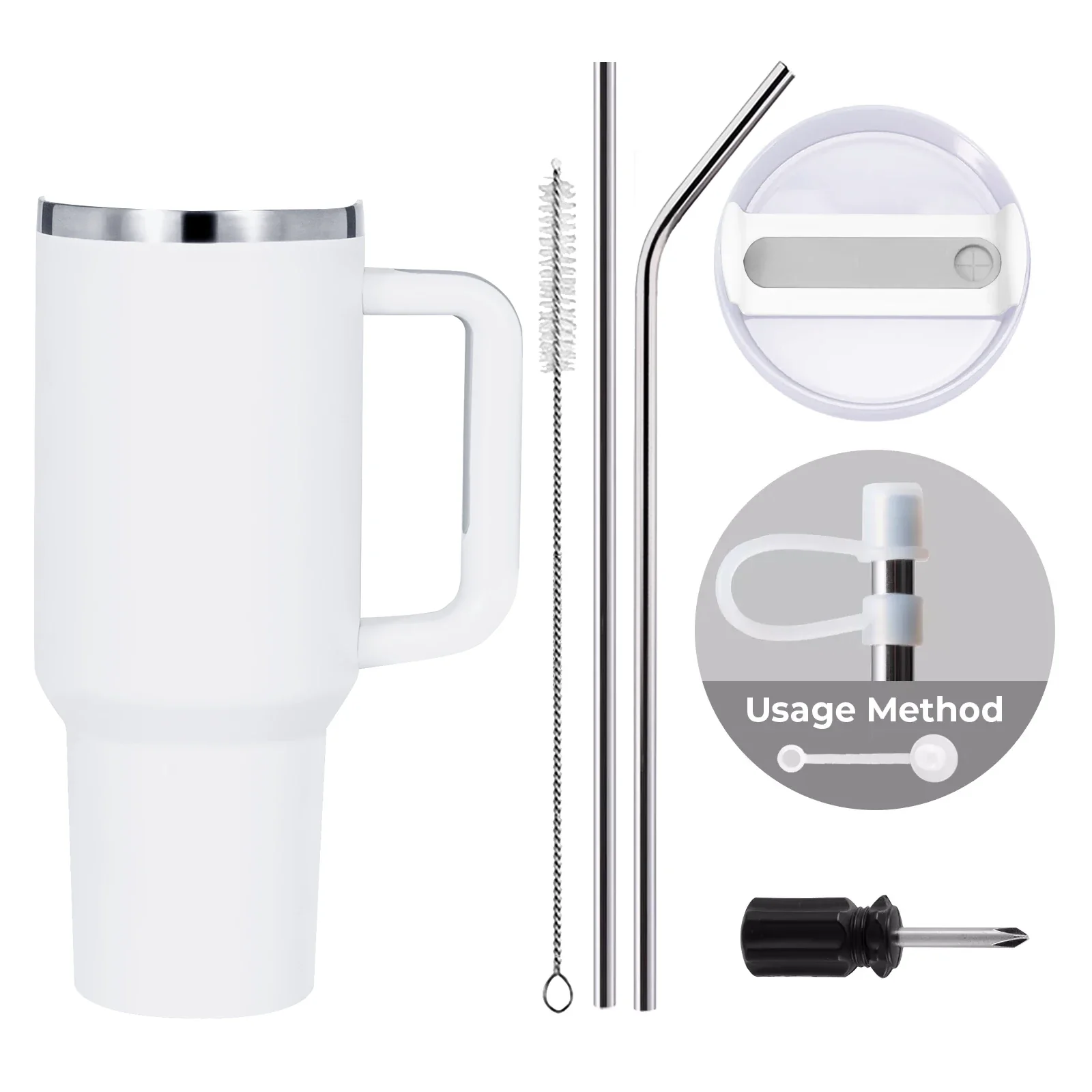 Gobelet en acier inoxydable blanc à argent avec poignée amovible (1,18 L) - Image 3