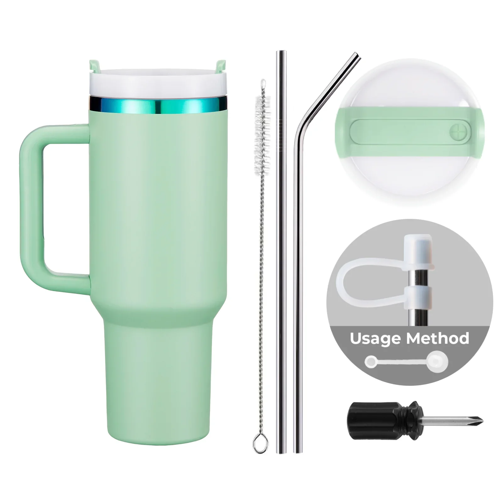 Gobelet en acier inoxydable vert à irisé avec poignée amovible (1,18 L) - Image 3