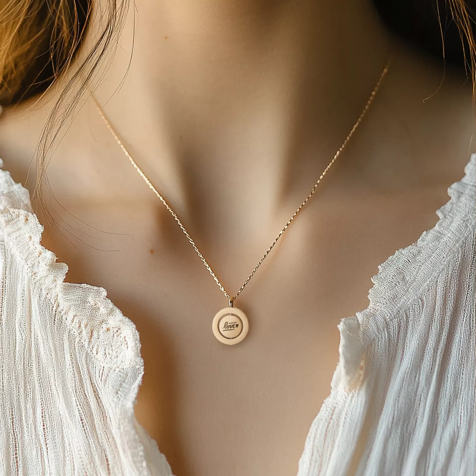 Collier pendentif rotatif en acier inoxydable argenté (3 pièces) - Image 2