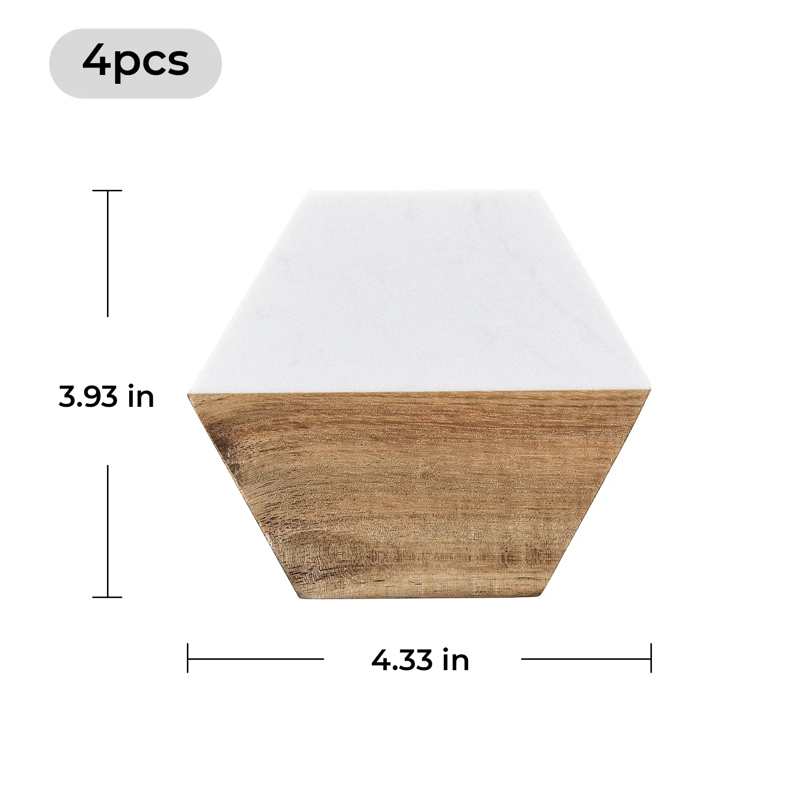 Dessous de verre hexagonaux en marbre blanc et bois (4 pcs) - Image 3