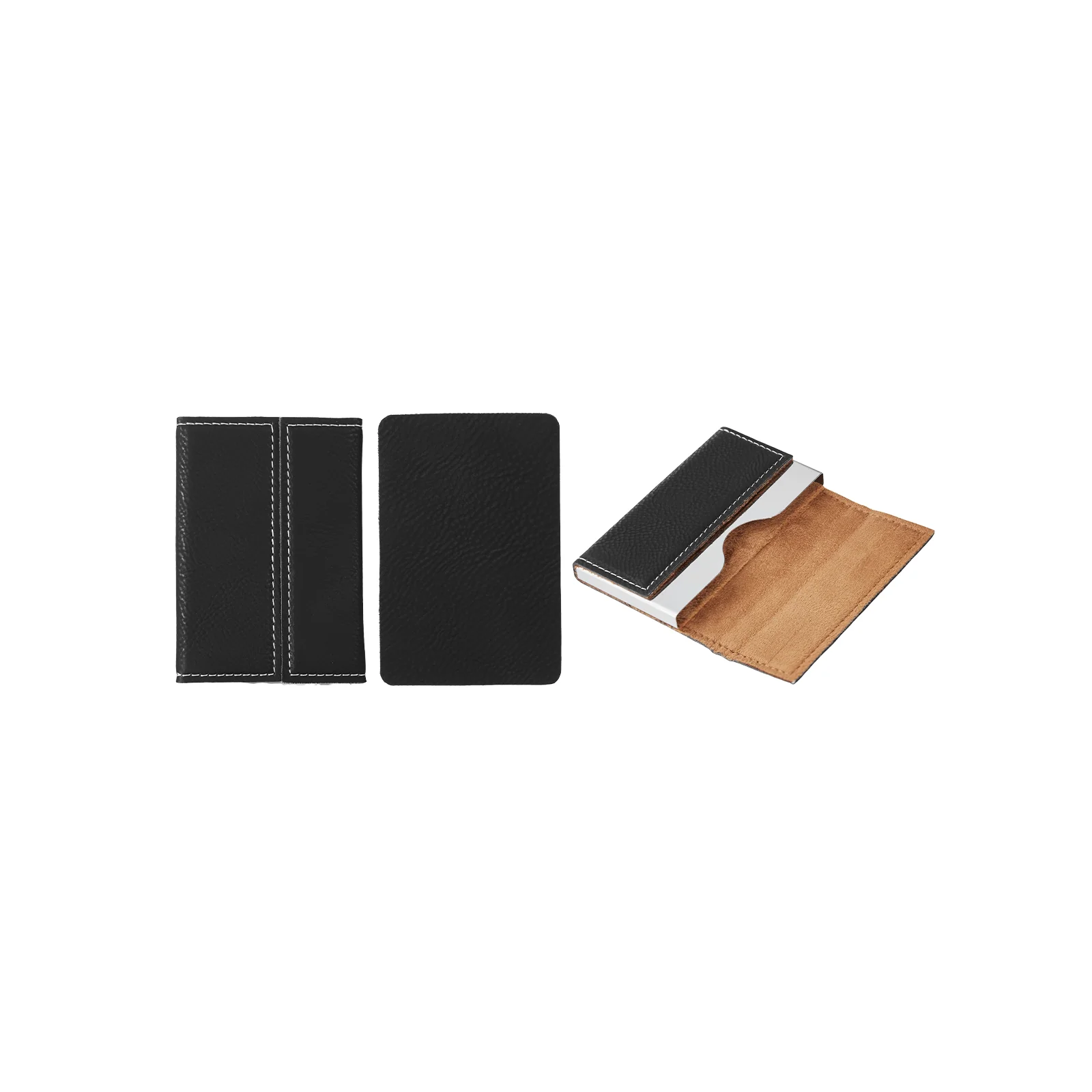 Porte-cartes en cuir PU noir à argent gravable au laser (1 pièce)