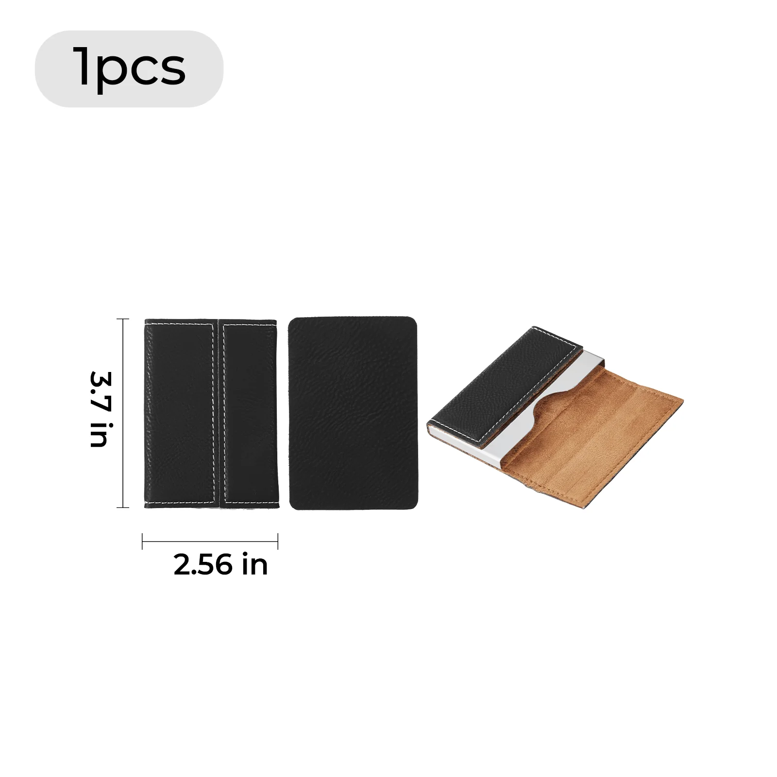 Porte-cartes en cuir PU noir à argent gravable au laser (1 pièce) - Image 3
