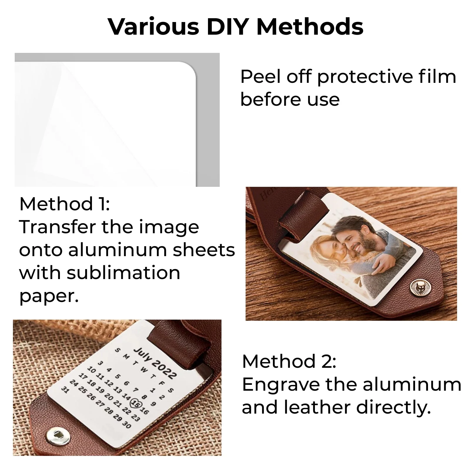 Porte-clés en PU avec plaque en aluminium pour sublimation (4 pièces) - Image 4