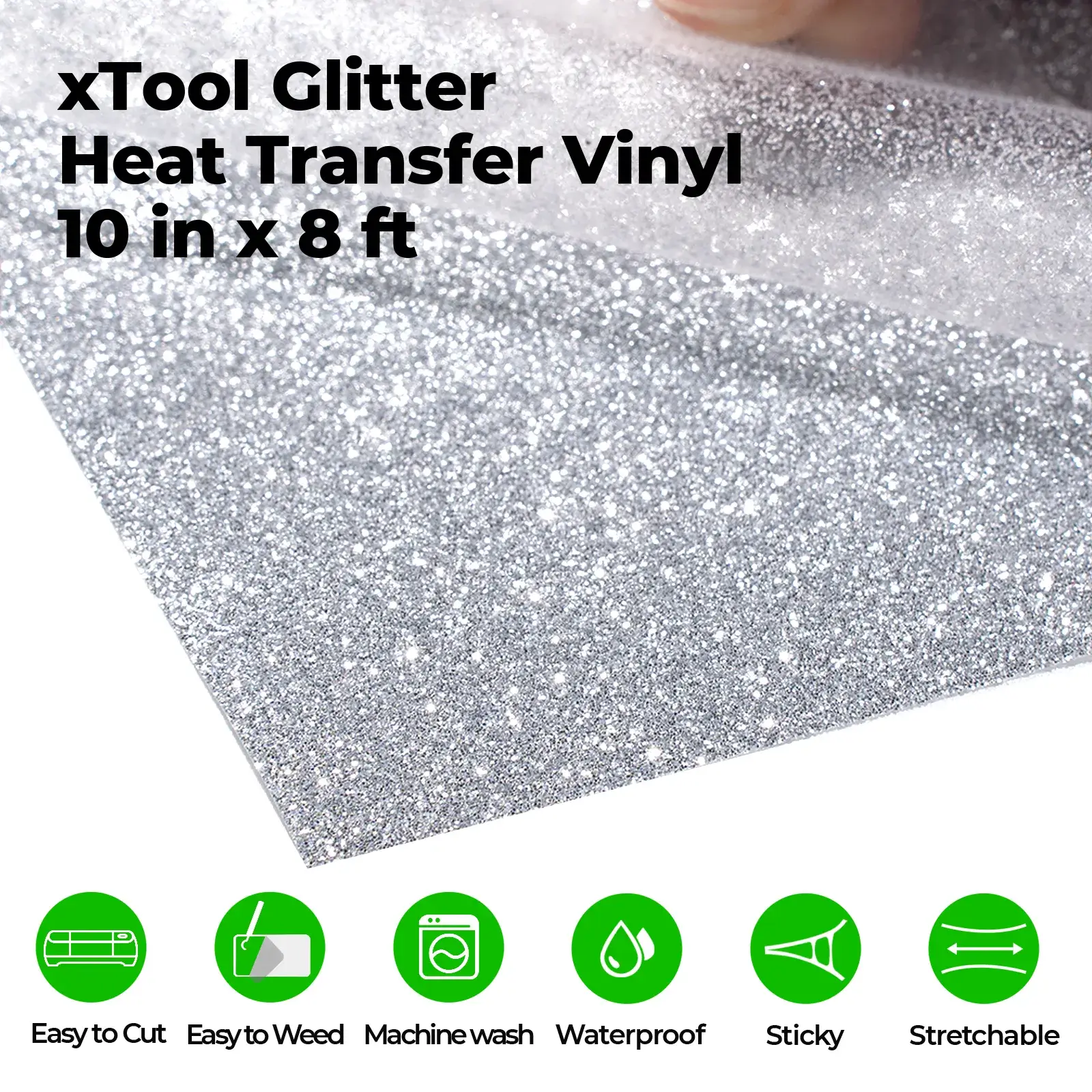 Rouleau de Vinyle Thermocollant Pailleté Argent HTV – compatible avec les lasers - Image 4