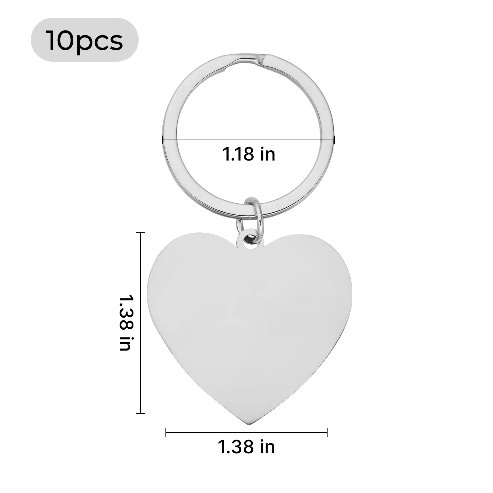 Porte-clés cœur en acier inoxydable (10 pièces) - Image 3
