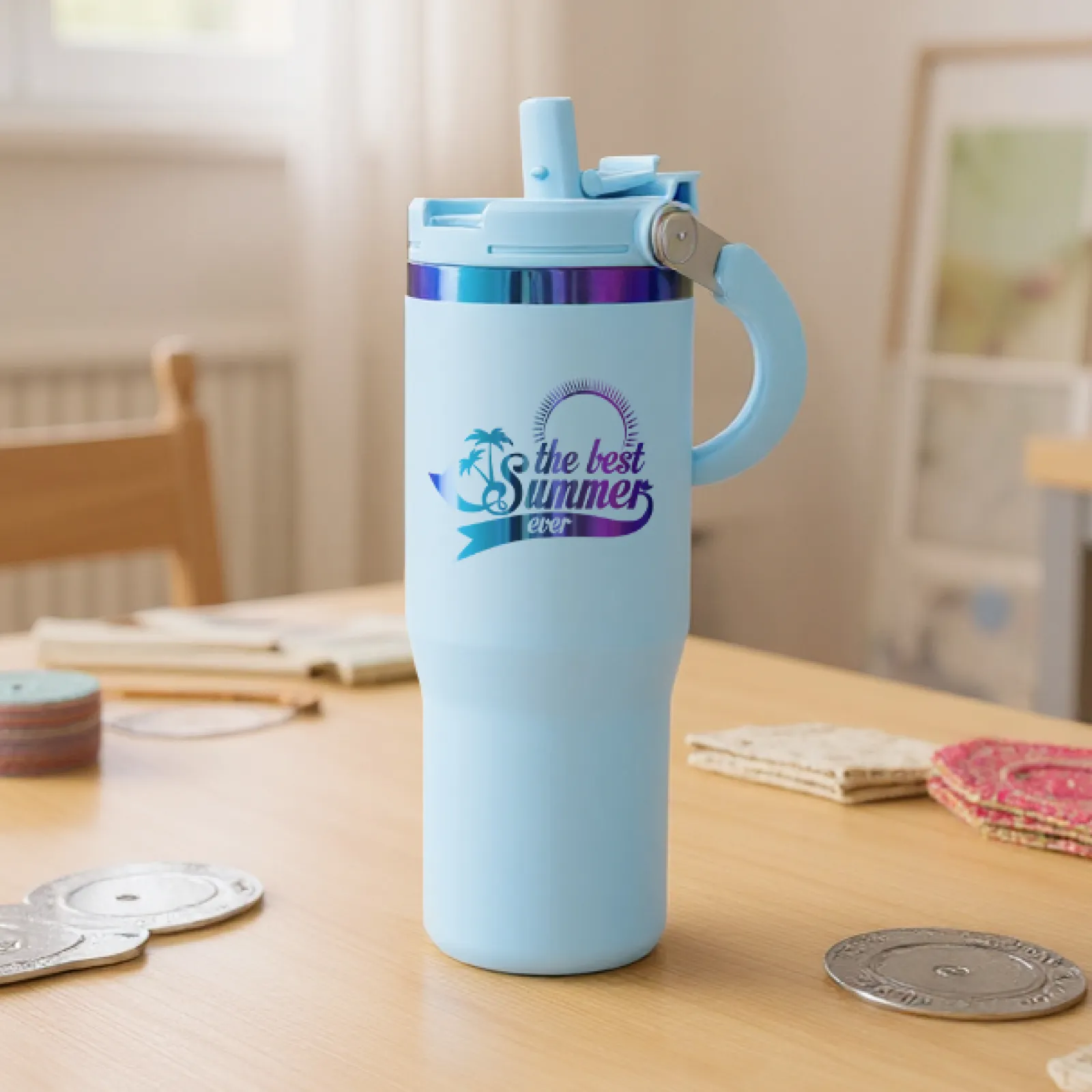Gobelet en acier inoxydable avec poignée et paille (30oz) - Image 11