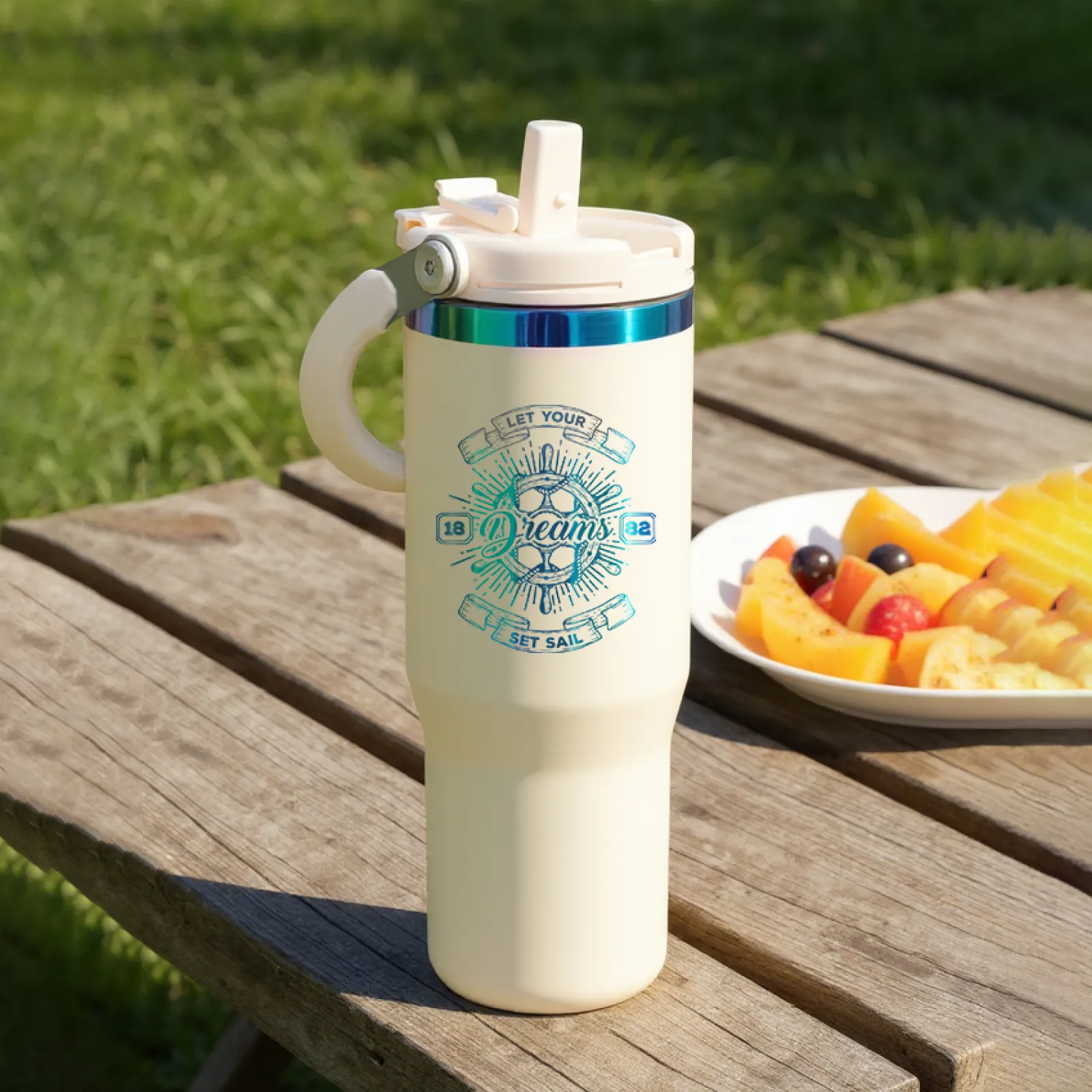 Gobelet en acier inoxydable avec poignée et paille (30oz) - Image 9