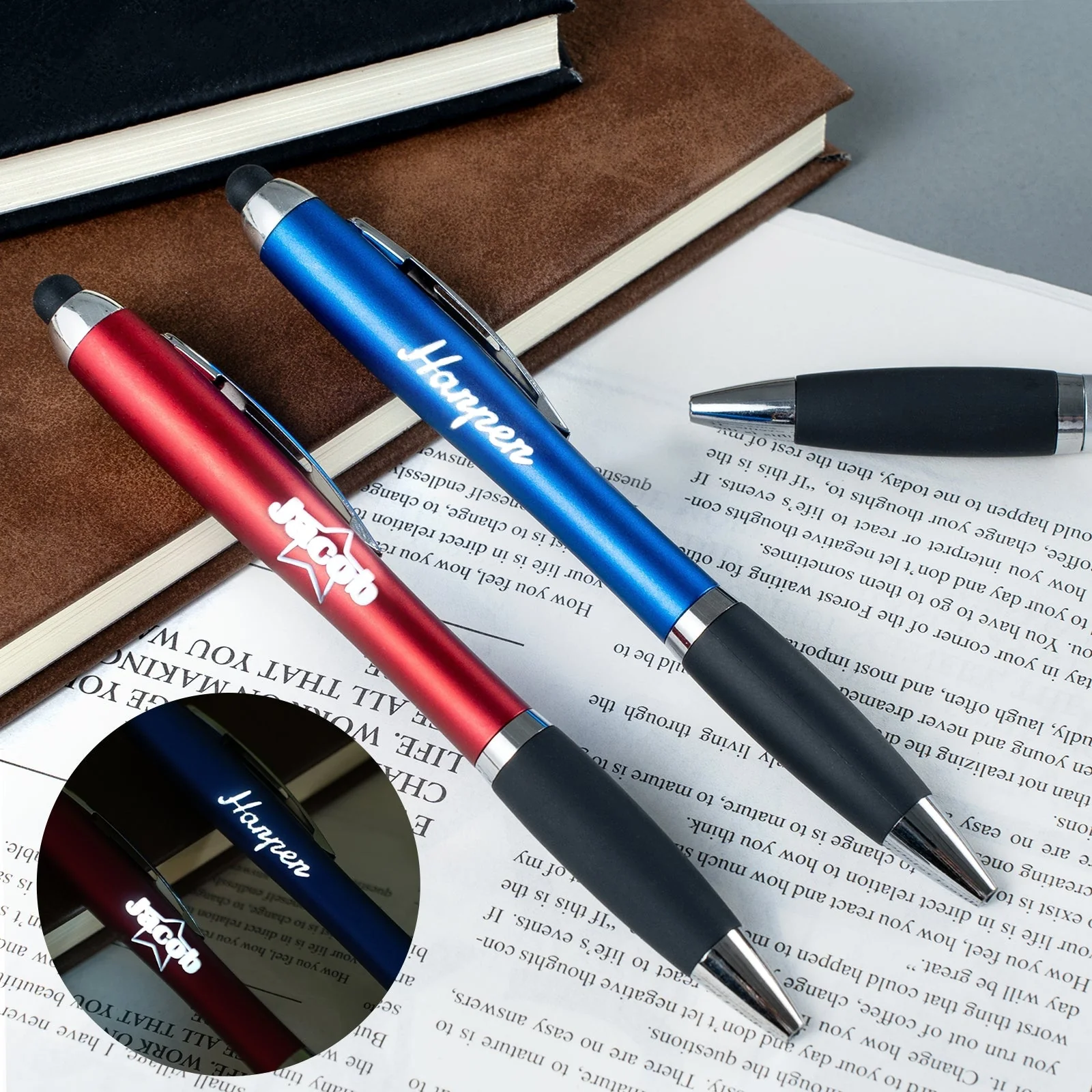 Stylos-bille avec stylet et lumière LED (10 pièces) - Image 2