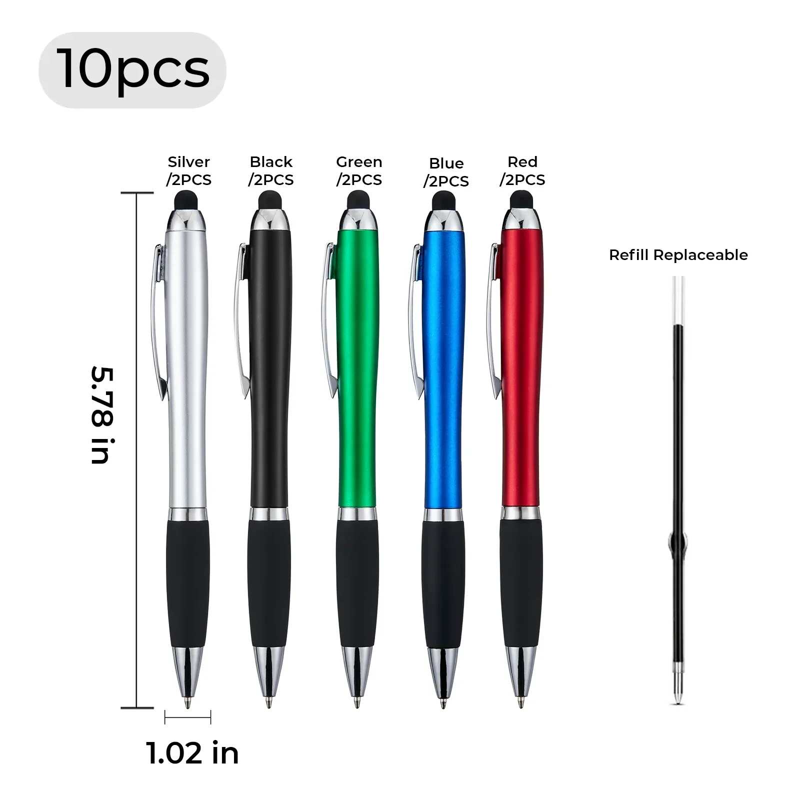 Stylos-bille avec stylet et lumière LED (10 pièces) - Image 3