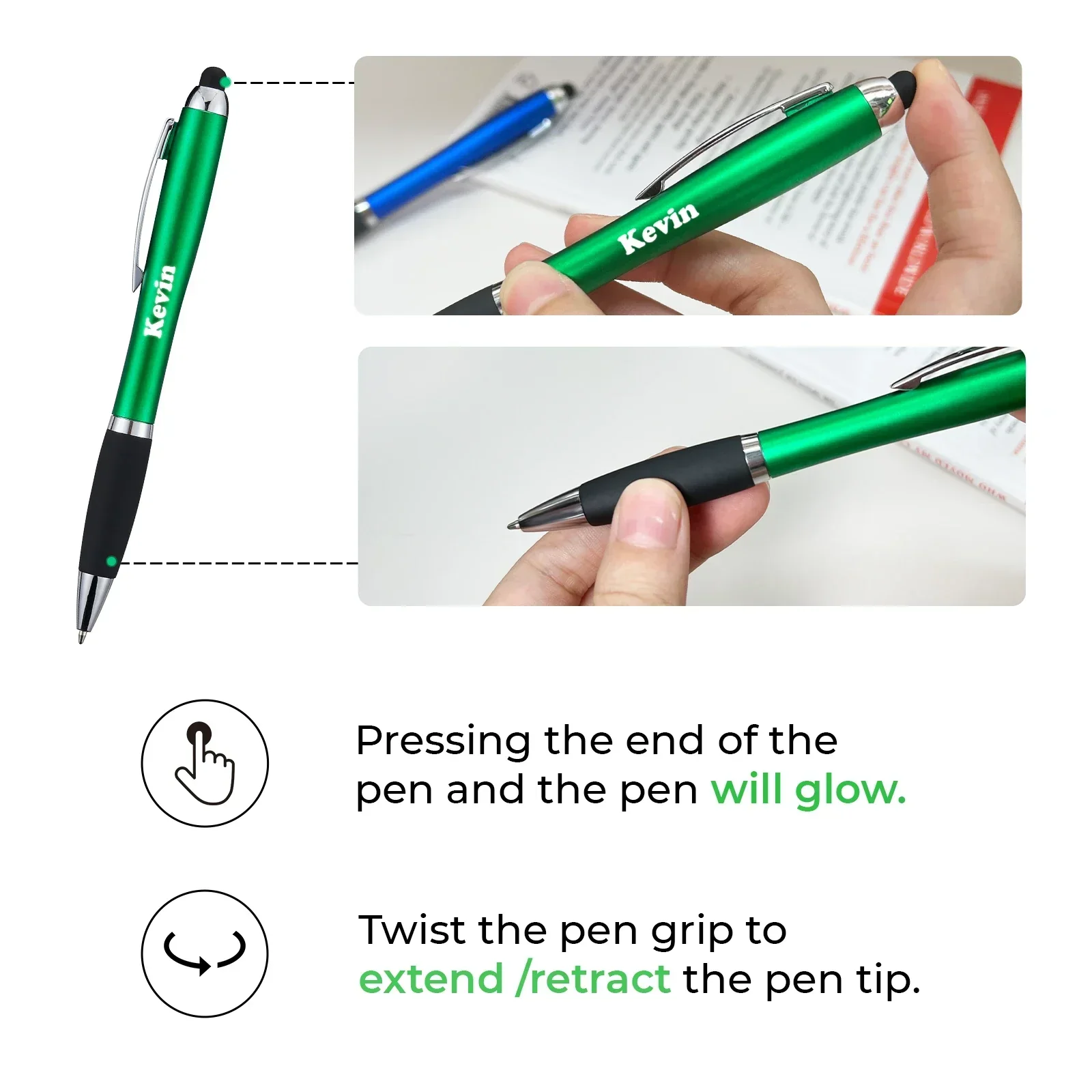 Stylos-bille avec stylet et lumière LED (10 pièces) - Image 4