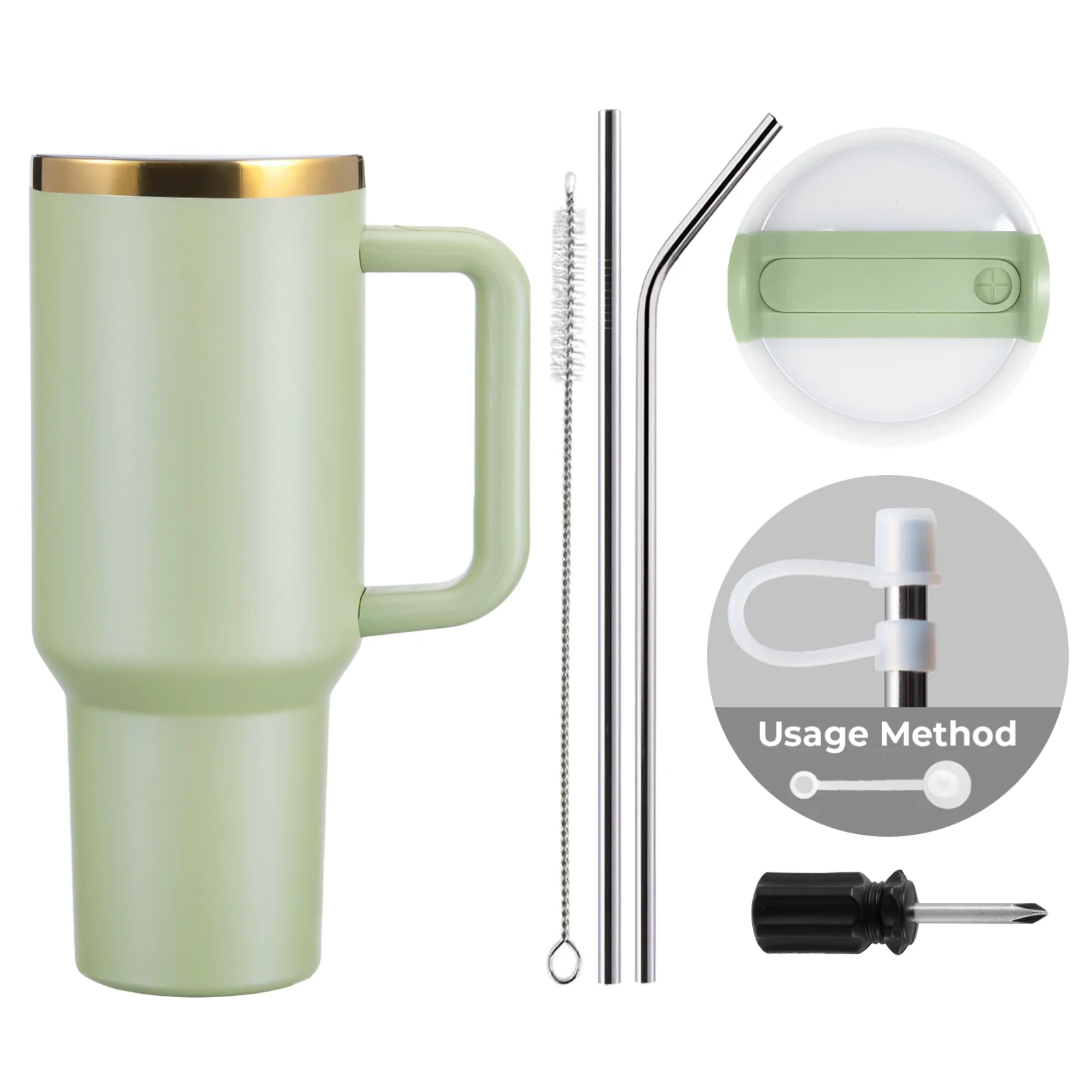 Tumbler en acier inoxydable vert armée à doré avec poignée amovible (1,18 L) - Image 4