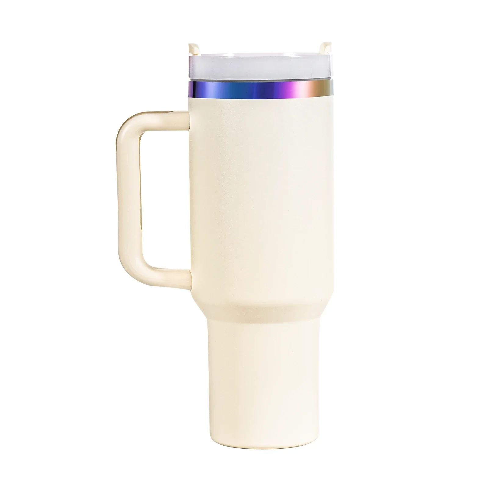 Gobelet en acier inoxydable blanc crème à irisé avec poignée amovible (40 oz)
