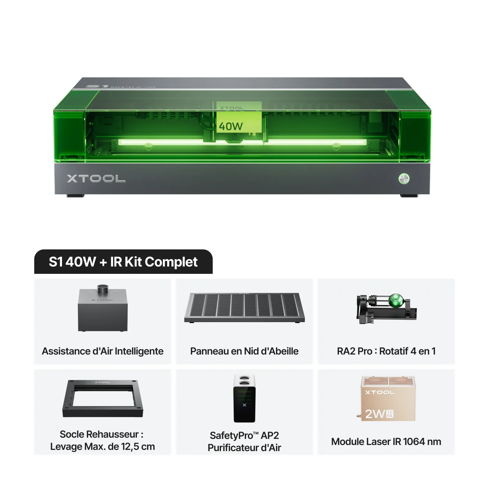 xTool S1 40W Kit Laser + IR 1064 nm: Graveur et découpeur laser à diode fermé - Image 17